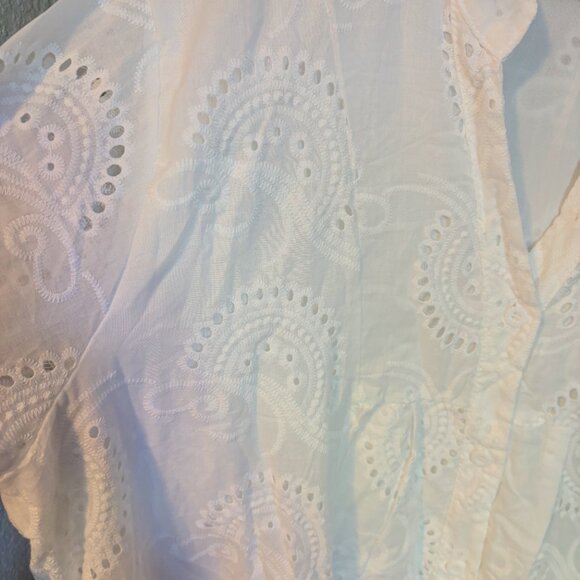 Women's White Embroidery Lace Shirt Dress Eyelet - Picture 5 of 5